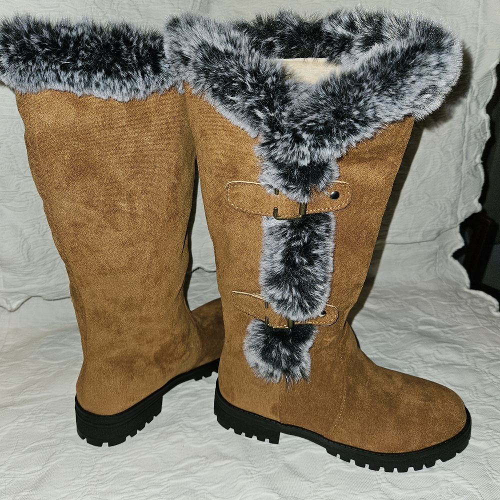 Women's Faux Fur Trim Winter Boots - Picture 3 of 6